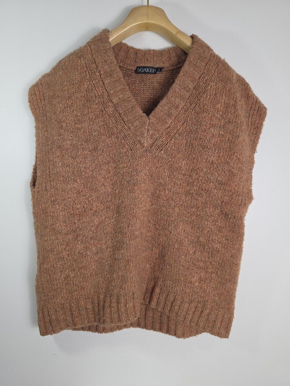 SOAKED Knit V-Neck Sleeveless Sweater Vest in Rust